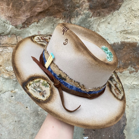 New “Cowboy” Hand burned hat Sz Small - Picture 3 of 6